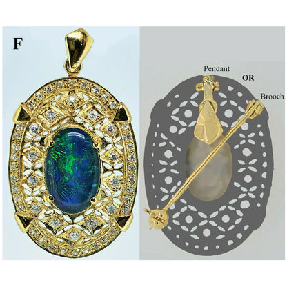 02915.0 - 45 mm Sterling Silver Gold Plated Filigree style Combination Pendant and Brooch Set with Natural Australian Opal Triplet and CZ