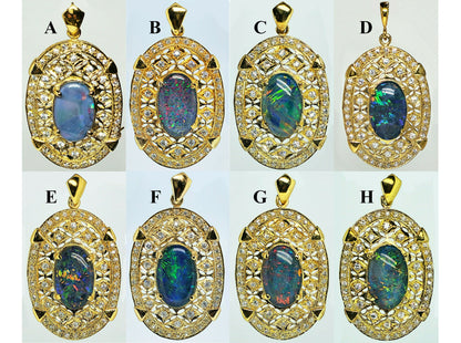 02915.0 - 45 mm Sterling Silver Gold Plated Filigree style Combination Pendant and Brooch Set with Natural Australian Opal Triplet and CZ