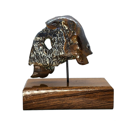 03754.1 - Australian Boulder Opal Carving Thai Fighting Fish mounted on a Block of Wood 189 grams 100 mm Wide x 100 mm High x 50 mm Deep