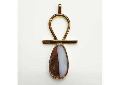 02825.3 - One 1970's Unique Hand Made Gold Plated Sterling Silver 925 Pendant Set with One Bezel set Drop Shaped Boulder Opal