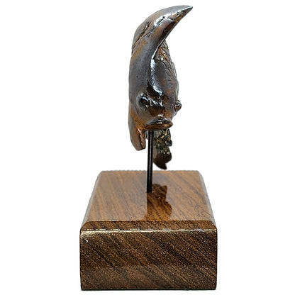 03754.1 - Australian Boulder Opal Carving Thai Fighting Fish mounted on a Block of Wood 189 grams 100 mm Wide x 100 mm High x 50 mm Deep