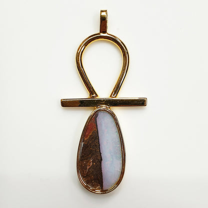 02825.3 - One 1970's Unique Hand Made Gold Plated Sterling Silver 925 Pendant Set with One Bezel set Drop Shaped Boulder Opal
