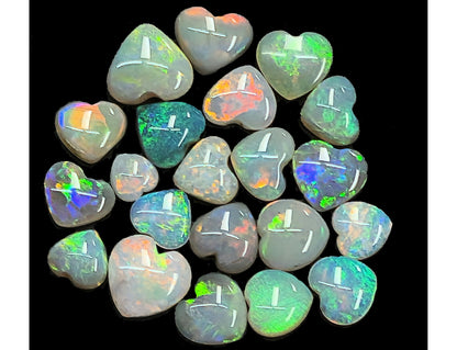 54122.0 - 21 Heart shaped Natural Australian Semi-Black Opal, White Opal and Crystal Opal from 4mm up to 7mm Total weight is 9.02 carats