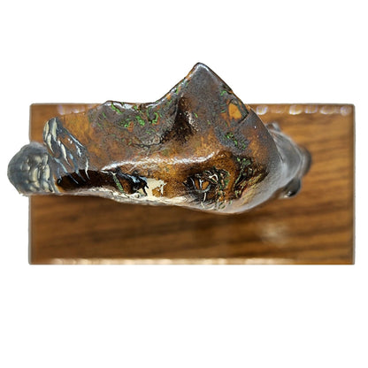 03754.1 - Australian Boulder Opal Carving Thai Fighting Fish mounted on a Block of Wood 189 grams 100 mm Wide x 100 mm High x 50 mm Deep
