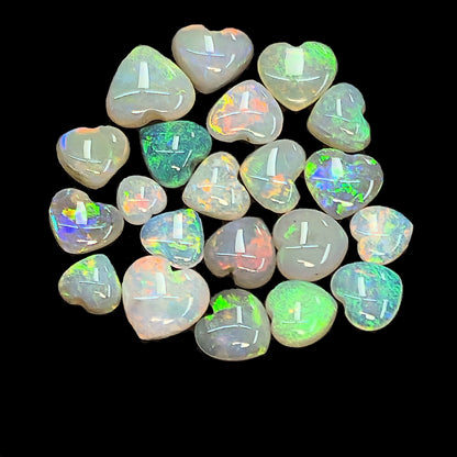 54122.0 - 21 Heart shaped Natural Australian Semi-Black Opal, White Opal and Crystal Opal from 4mm up to 7mm Total weight is 9.02 carats