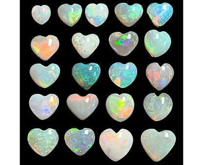 54122.0 - 21 Heart shaped Natural Australian Semi-Black Opal, White Opal and Crystal Opal from 4mm up to 7mm Total weight is 9.02 carats