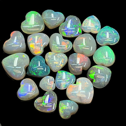 54122.0 - 21 Heart shaped Natural Australian Semi-Black Opal, White Opal and Crystal Opal from 4mm up to 7mm Total weight is 9.02 carats