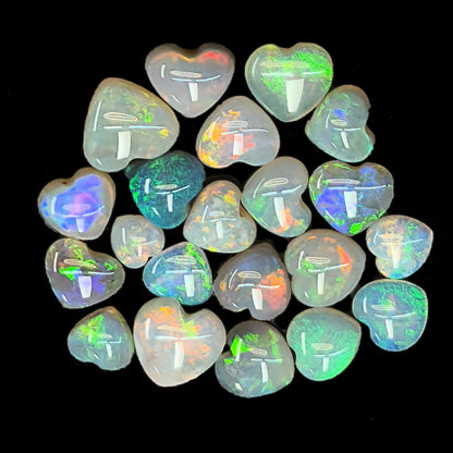 54122.0 - 21 Heart shaped Natural Australian Semi-Black Opal, White Opal and Crystal Opal from 4mm up to 7mm Total weight is 9.02 carats