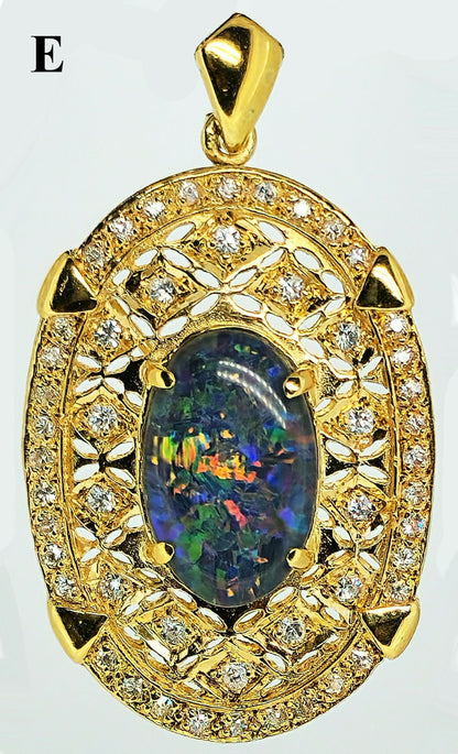 02915.0 - 45 mm Sterling Silver Gold Plated Filigree style Combination Pendant and Brooch Set with Natural Australian Opal Triplet and CZ