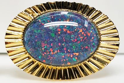 01693.0 - Diamond Cut metal Gold Plated Cuff Links set with 18 x 13 mm Oval Cut Opal Triplets made in Australia with Natural Australian Opal