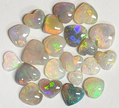 54122.0 - 21 Heart shaped Natural Australian Semi-Black Opal, White Opal and Crystal Opal from 4mm up to 7mm Total weight is 9.02 carats