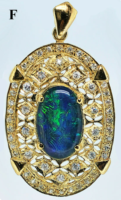 02915.0 - 45 mm Sterling Silver Gold Plated Filigree style Combination Pendant and Brooch Set with Natural Australian Opal Triplet and CZ