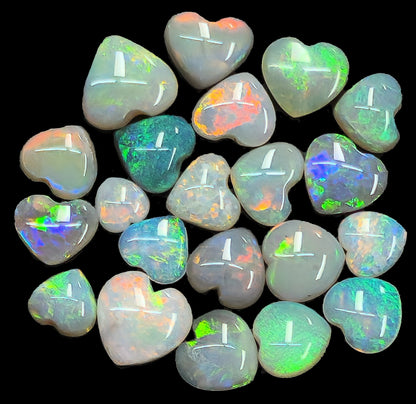 54122.0 - 21 Heart shaped Natural Australian Semi-Black Opal, White Opal and Crystal Opal from 4mm up to 7mm Total weight is 9.02 carats