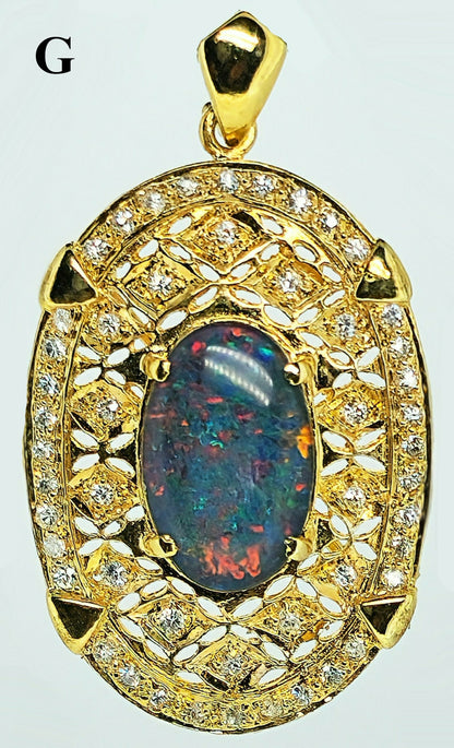 02915.0 - 45 mm Sterling Silver Gold Plated Filigree style Combination Pendant and Brooch Set with Natural Australian Opal Triplet and CZ