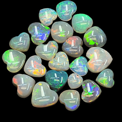 54122.0 - 21 Heart shaped Natural Australian Semi-Black Opal, White Opal and Crystal Opal from 4mm up to 7mm Total weight is 9.02 carats