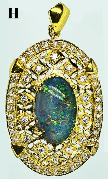 02915.0 - 45 mm Sterling Silver Gold Plated Filigree style Combination Pendant and Brooch Set with Natural Australian Opal Triplet and CZ