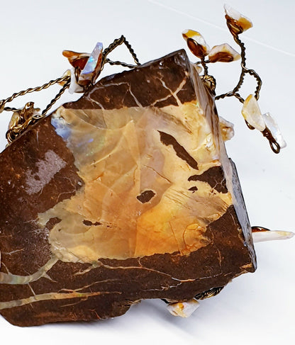 00001.0 - One Lot of 9 Twisted Wire Trees with White Opal Chips on Boulder Opal Sizes ranging from 50 to 150 mm and height from 50 to 100 mm