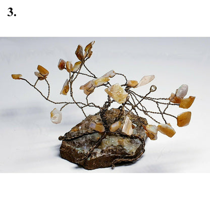 00001.0 - One Lot of 9 Twisted Wire Trees with White Opal Chips on Boulder Opal Sizes ranging from 50 to 150 mm and height from 50 to 100 mm