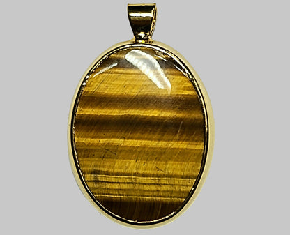 53996.0 - Pure Silver Gold Plated Tiger's Eye Pendant 40 x 30 mm by "Silverform"