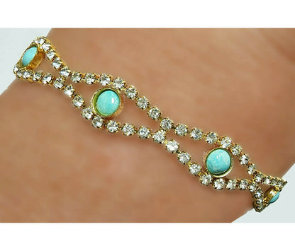 53649.0 - Rhinestone Bracelet with 7 Round Cut Natural non-treated rare Australian Turquoise for sale in either 16.5 cm or 18.5 cm length