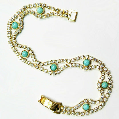 53649.0 - Rhinestone Bracelet with 7 Round Cut Natural non-treated rare Australian Turquoise for sale in either 16.5 cm or 18.5 cm length