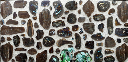 01000.0 - One Australian Boulder Opal wall dining or coffee table panel with rough opal and Two panels with sliced opal 1800 x 900 x 30+ mm About 110-130 Kg