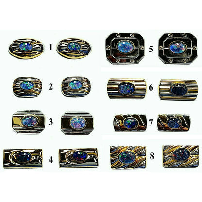 01690.0 - White and Gold Plated Pair of Opal Triplet Cuff Links, 8 x 6 mm Australian Opal Triplet Birthday Christmas or Father's day gift
