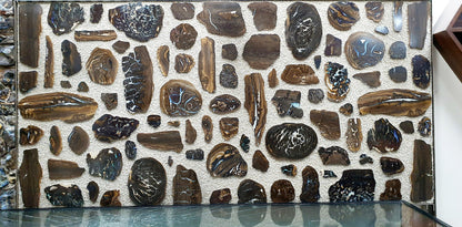 01000.0 - One Australian Boulder Opal wall dining or coffee table panel with rough opal and Two panels with sliced opal 1800 x 900 x 30+ mm About 110-130 Kg
