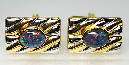 01690.0 - White and Gold Plated Pair of Opal Triplet Cuff Links, 8 x 6 mm Australian Opal Triplet Birthday Christmas or Father's day gift