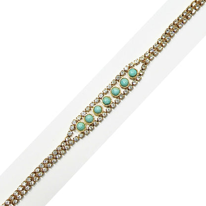 53636.0 - Natural Un-treated Australian Turquoise ("TurqOZ") Rhinestone Bracelet for sale 7 Round Cut 4 mm Cabochon Turquoise