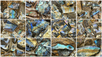 01000.0 - One Australian Boulder Opal wall dining or coffee table panel with rough opal and Two panels with sliced opal 1800 x 900 x 30+ mm About 110-130 Kg