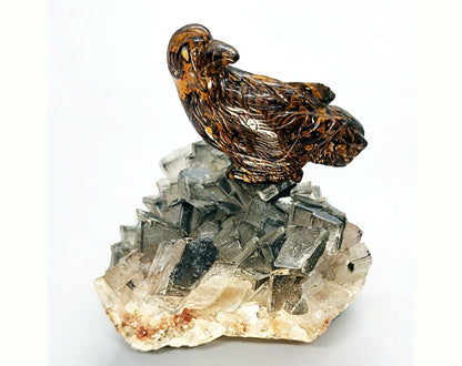 02505.0 - Bird on Crystal Cluster with the Bird Carved from Australian Queensland Boulder Opal 60H x 60W x 55D mm