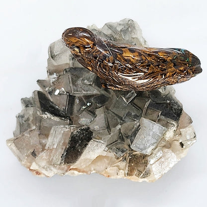 02505.0 - Bird on Crystal Cluster with the Bird Carved from Australian Queensland Boulder Opal 60H x 60W x 55D mm