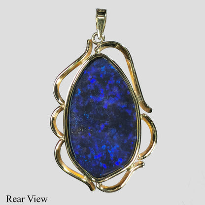 02571.0 - UNIQUE HANDMADE 14 Kt Yellow Gold Pendant 40 x 25 mm Set with 11.70 carats Carved Treated Opal Matrix from Andamooka Australia