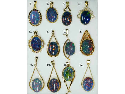 02822.0 - Single Piece or Wholesale Lot of 12 Sterling Silver Gold Plated Opal Pendants with 18 x 13 mm Opal Triplet Made in Australia