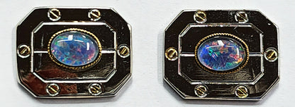 01690.0 - White and Gold Plated Pair of Opal Triplet Cuff Links, 8 x 6 mm Australian Opal Triplet Birthday Christmas or Father's day gift