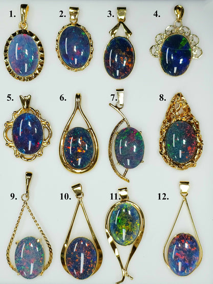02822.0 - Single Piece or Wholesale Lot of 12 Sterling Silver Gold Plated Opal Pendants with 18 x 13 mm Opal Triplet Made in Australia