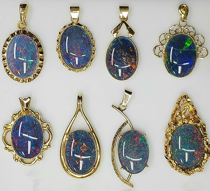 02822.0 - Single Piece or Wholesale Lot of 12 Sterling Silver Gold Plated Opal Pendants with 18 x 13 mm Opal Triplet Made in Australia