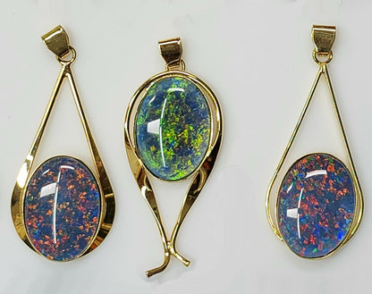 02822.0 - Single Piece or Wholesale Lot of 12 Sterling Silver Gold Plated Opal Pendants with 18 x 13 mm Opal Triplet Made in Australia