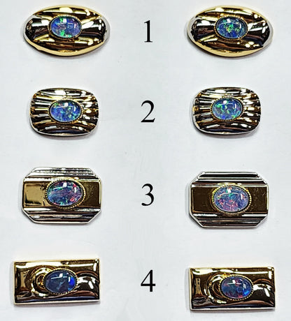 01690.0 - White and Gold Plated Pair of Opal Triplet Cuff Links, 8 x 6 mm Australian Opal Triplet Birthday Christmas or Father's day gift