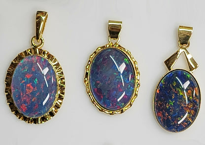02822.0 - Single Piece or Wholesale Lot of 12 Sterling Silver Gold Plated Opal Pendants with 18 x 13 mm Opal Triplet Made in Australia