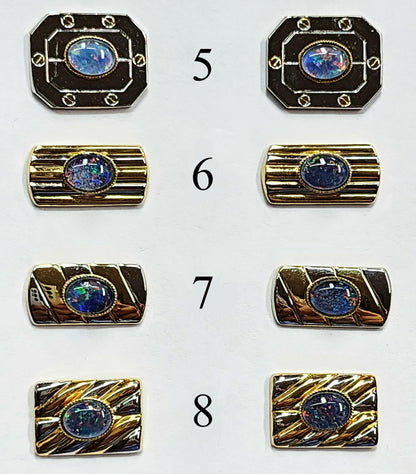01690.0 - White and Gold Plated Pair of Opal Triplet Cuff Links, 8 x 6 mm Australian Opal Triplet Birthday Christmas or Father's day gift