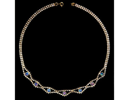 03773.0 - Gold Plated Swarovski Rhinestone Necklace with Seven 5 mm Opal Triplets in either Fixed 42cm or Adjustable Lenght 41 cm up to 48cm