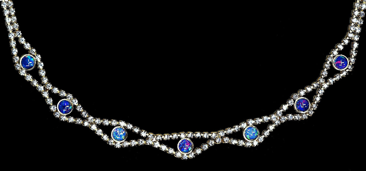 03773.0 - Gold Plated Swarovski Rhinestone Necklace with Seven 5 mm Opal Triplets in either Fixed 42cm or Adjustable Lenght 41 cm up to 48cm