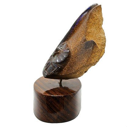 03905.2 - Boulder Opal Carving Frilled Neck Lizard On Block Of Wood 194 Grams 90 mm Wide x 95 mm High x 60 mm Deep Carved in the 1970's