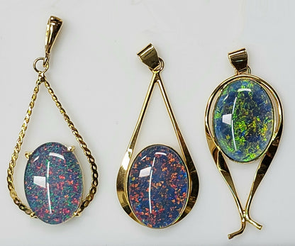 02822.0 - Single Piece or Wholesale Lot of 12 Sterling Silver Gold Plated Opal Pendants with 18 x 13 mm Opal Triplet Made in Australia