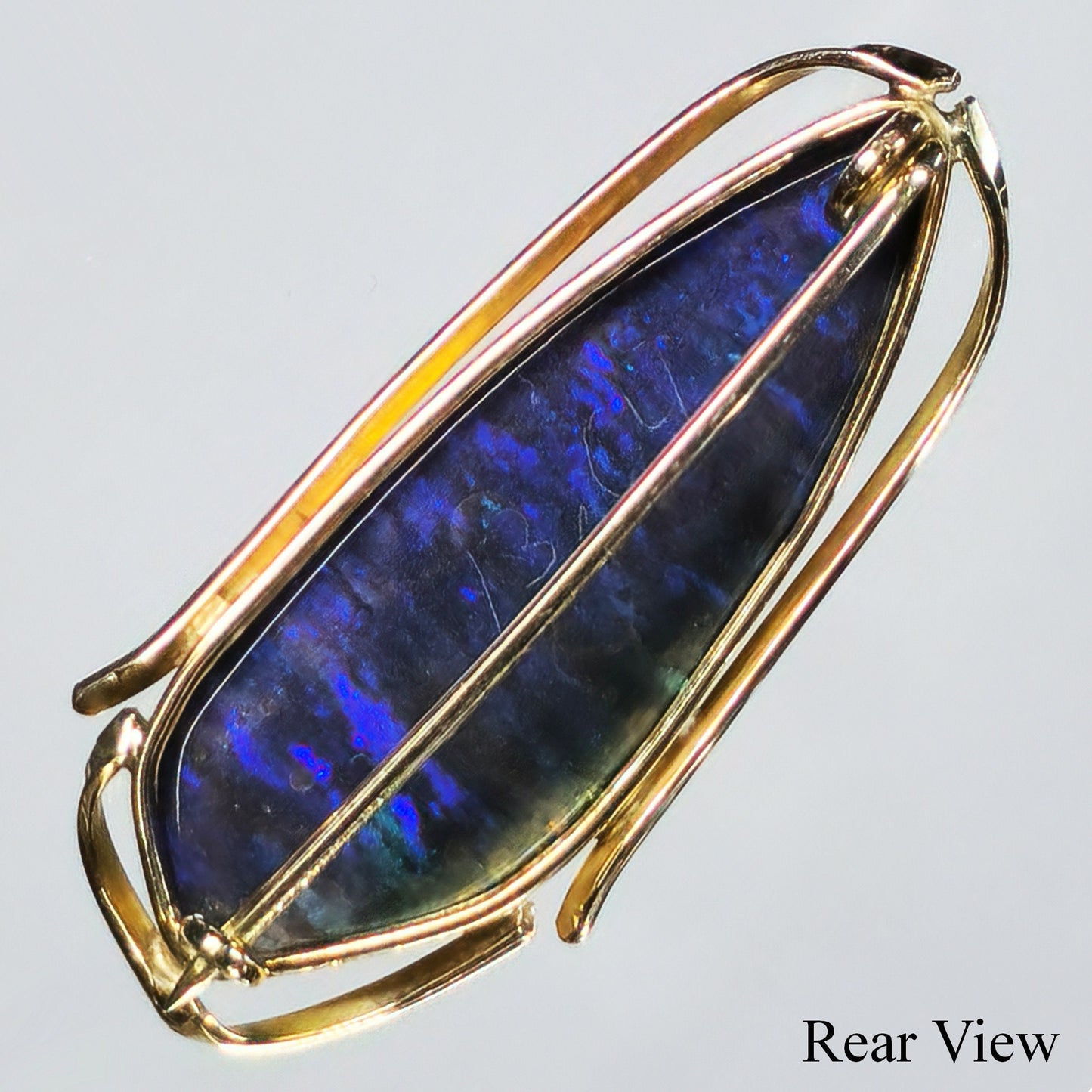 03914.0 - Handmade and UNIQUE 14 Kt Yellow Gold Brooch 45 x 20 mm Set with 13.04 carats Carved Treated Opal Matrix from Andamooka Australia