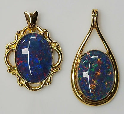 02822.0 - Single Piece or Wholesale Lot of 12 Sterling Silver Gold Plated Opal Pendants with 18 x 13 mm Opal Triplet Made in Australia