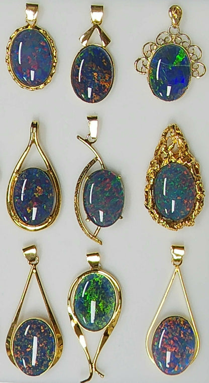 02822.0 - Single Piece or Wholesale Lot of 12 Sterling Silver Gold Plated Opal Pendants with 18 x 13 mm Opal Triplet Made in Australia