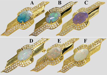 04323.0 - Sterling Silver Gold Plated Brooch Set with 16 x 10 mm White Opal OR solid Semi-Black Opal and CZ in various qualities and prices